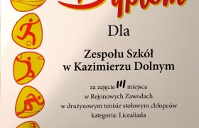 III miejsce w Rejonowych Zawodach w Drużynowym Tenisie Stołowym.