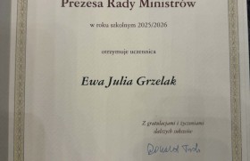 Zdjęcie dla aktualności: Ewa Grzelak stypendystą Prezesa Rady  Ministrów.